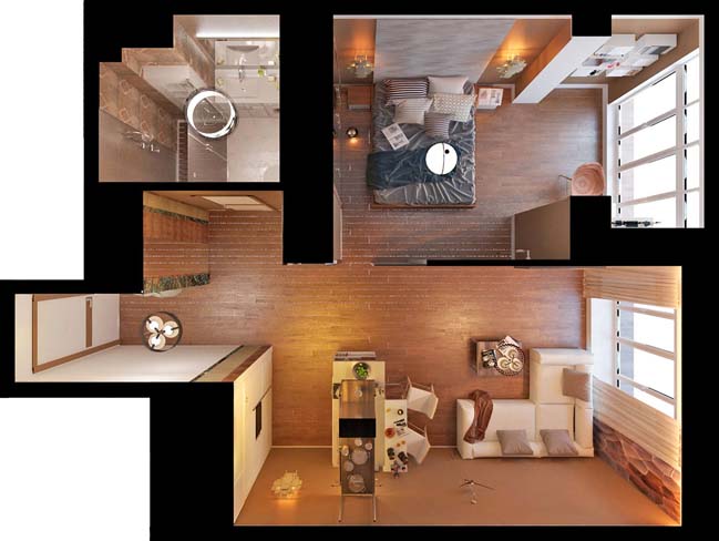 Thiết kế căn hộ chung cư 1 phòng ngủ với tông màu nâu ấm áp 12