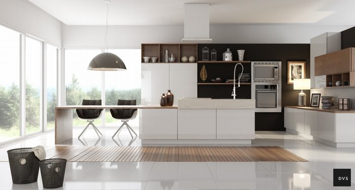 Thiết kế nội thất bếp với tông đen trắng gỗ 11