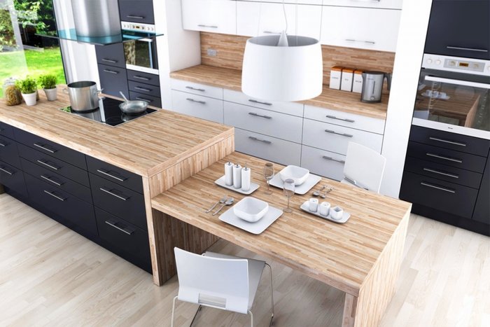 Thiết kế nội thất bếp với tông đen trắng gỗ 16