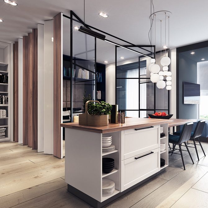 Ý tưởng căn hộ hiện đại tông xanh đen sang trọng - nhà bếp 1