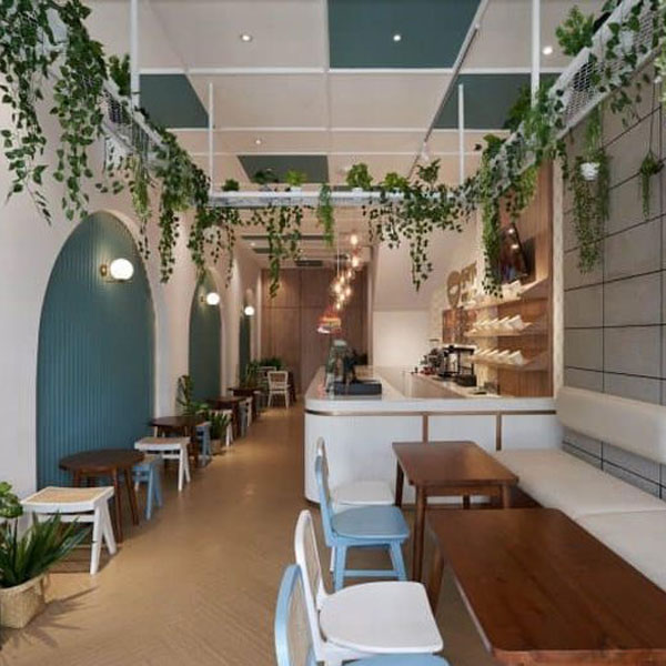 Thiết kế nội thất cây xanh và ánh sáng nhà hàng phong cách nhiệt đới