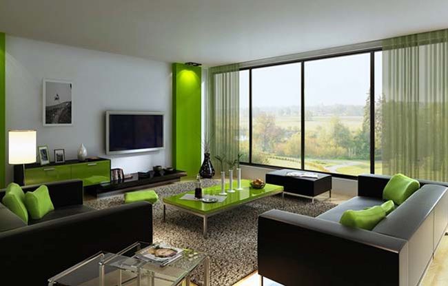 Ý tưởng thiết kế nội thất phòng khách đẹp với tông màu xanh lá 2