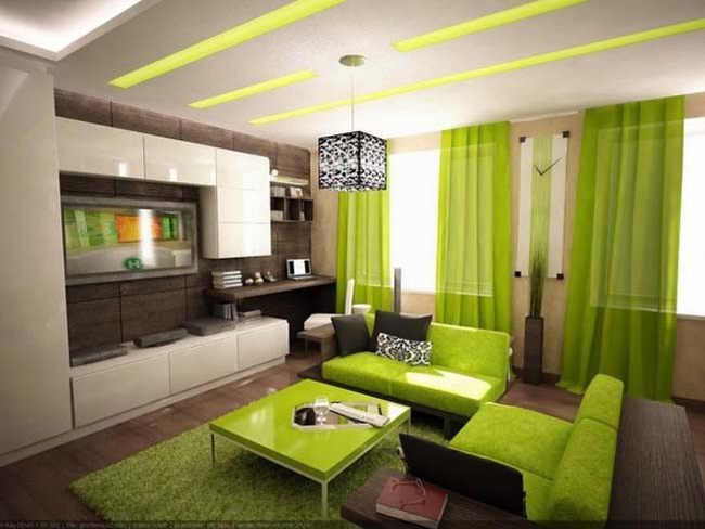 Ý tưởng thiết kế nội thất phòng khách đẹp với tông màu xanh lá 1