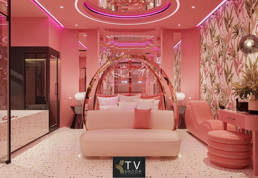 Thiết Kế Phòng Khách Sạn Tone Hồng Pastel Hiện Đại – Không Gian Nghỉ Dưỡng Lãng Mạn, Tinh Tế | KTV Group