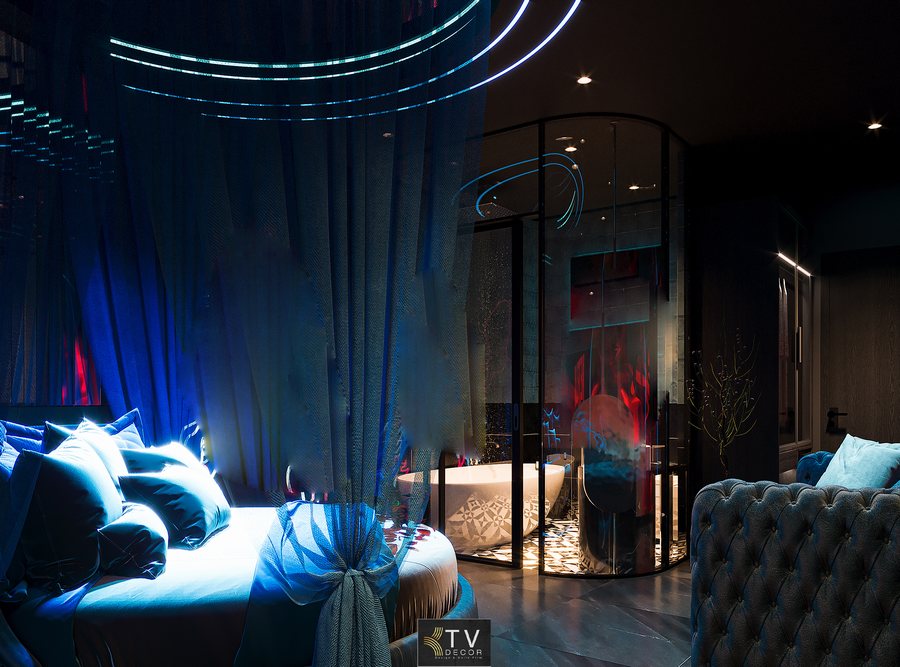 Không gian phòng khách sạn lãng mạn với ánh sáng nghệ thuật và nội thất cao cấp – Dự án thiết kế bởi KTV Group 