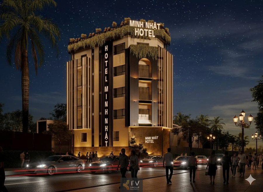 Dự án thiết kế & thi công Khách sạn Minh Nhật (mặt đường góc) do KTV Group thực hiện. Thiết kế hiện đại tập trung vào mặt tiền, ánh sáng về đêm, sân thượng xanh và tối ưu trải nghiệm lưu trú. Hạng mục thi công gồm kiến trúc, kết cấu, MEP, nội thất & hoàn thiện trọn gói.