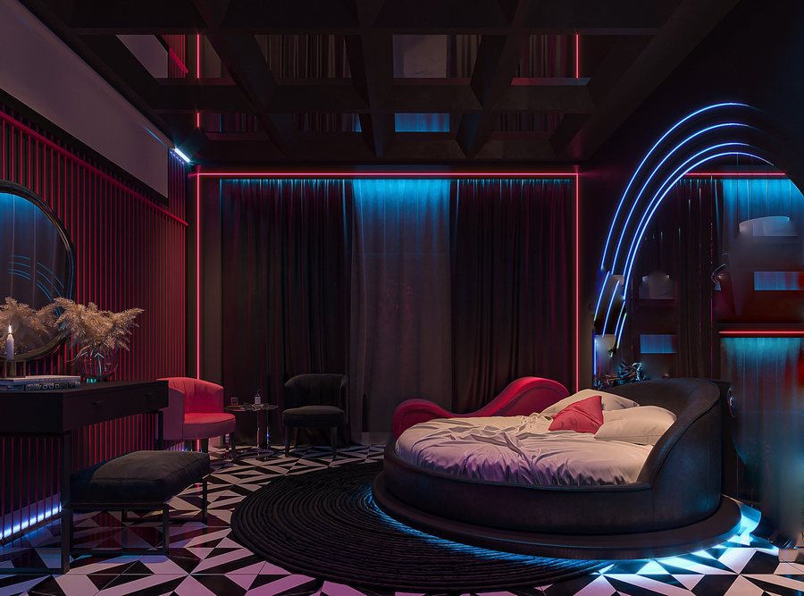 Khám phá thiết kế phòng khách sạn hiện đại phong cách Nightlife sang trọng, ánh sáng LED nghệ thuật và nội thất cao cấp do KTV Group thiết kế thi công trọn gói.