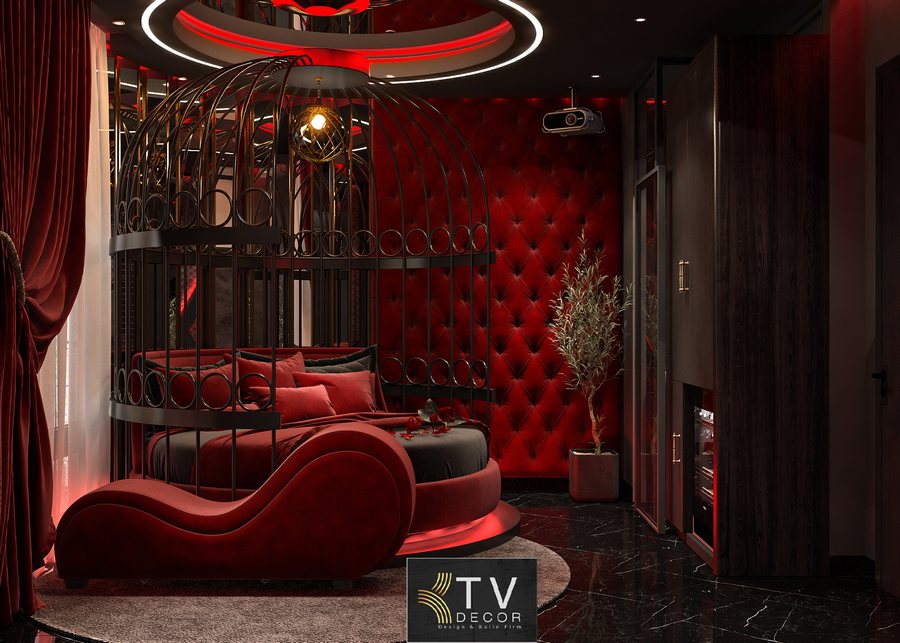 Thiết kế nội thất phòng khách sạn hiện đại tông đỏ đen mạnh mẽ và sang trọng – KTV Group