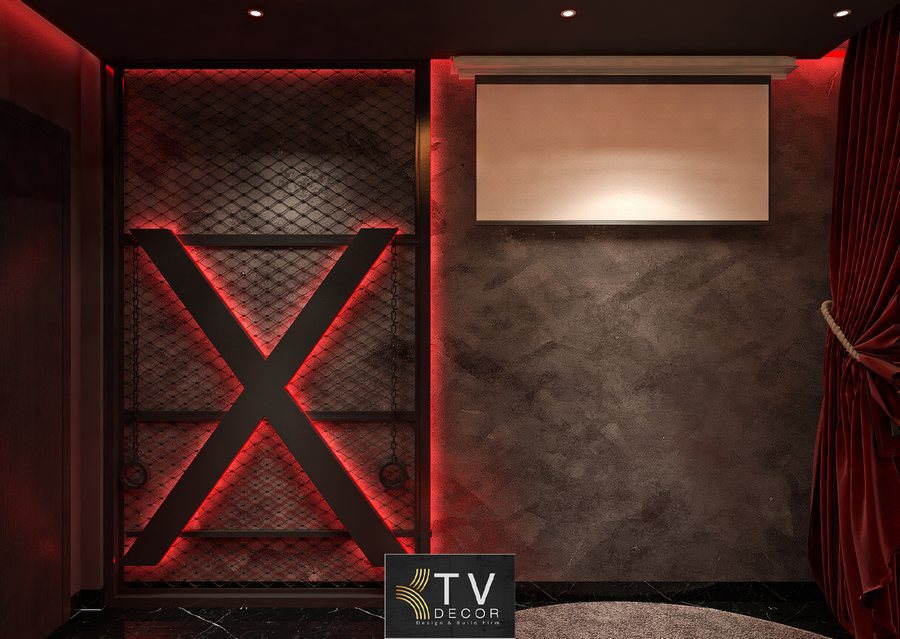 Mẫu thiết kế phòng khách sạn hiện đại tông đỏ đen ấn tượng – KTV Group