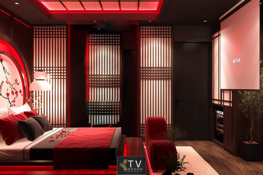 Không Gian Nghỉ Dưỡng Sang Trọng – Ánh Sáng Đỏ Ấm Áp Và Tinh Tế 2