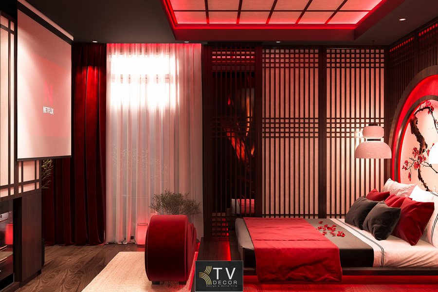 Không Gian Nghỉ Dưỡng Sang Trọng – Ánh Sáng Đỏ Ấm Áp Và Tinh Tế 3