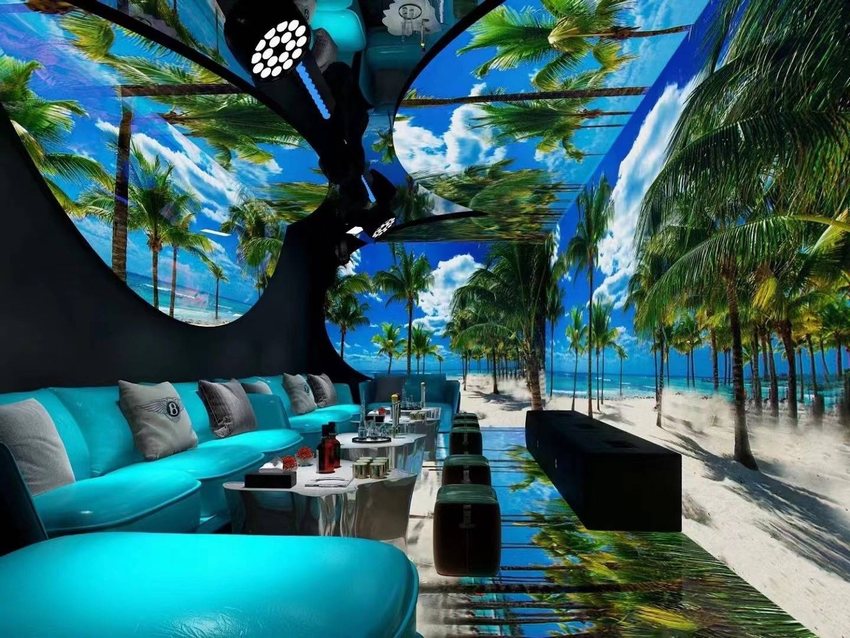 Thiết kế thi công karaoke - KTV với phòng karaoke concept bãi biển nhiệt đới, hình ảnh 3D toàn cảnh sống động
