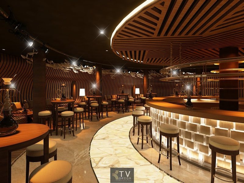 Lounge bar club KTV phong cách kiến trúc tròn  Thiết kế trần gỗ lounge bar club KTV  Tầm nhìn tổng thể lounge bar club KTV 