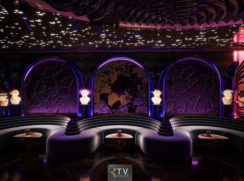 Thiết Kế Nội Thất Lounge Bar Club KTV Sang Trọng – Không Gian Nghệ Thuật, Ánh Sáng Tím Quyến Rũ 