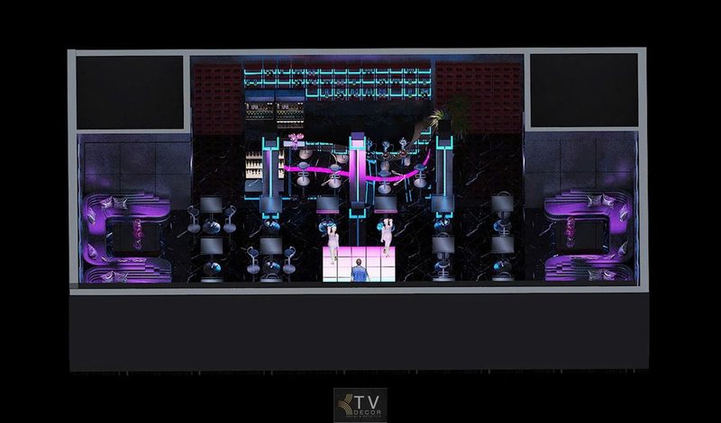 Mặt bằng bố trí nội thất bar club KTV  Phối cảnh tổng thể quán bar club KTV 