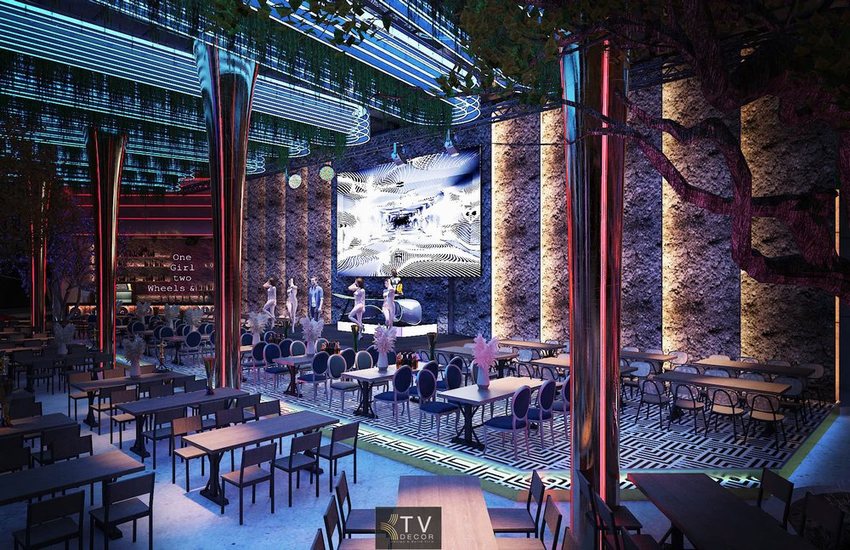 Thiết kế thi công beer food garden với sân khấu trung tâm và không gian mở hiện đại – THE GANGS by KTV DECOR