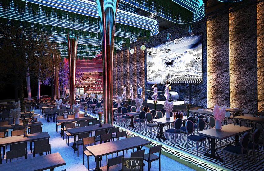 Thiết kế thi công beer food garden phong cách hiện đại với sân khấu LED và trần ánh sáng ấn tượng – Dự án THE GANGS F&B