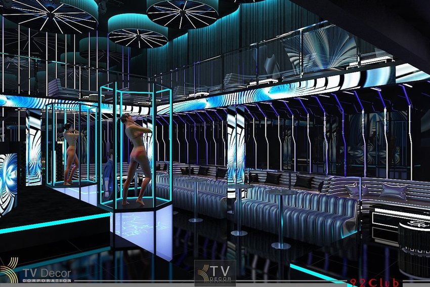 Thiết kế thi công nội thất bar club ấn tượng chuyên nghiệp – KTV Decor thực hiện không gian chính 92 CLUB với trần LED, sàn diễn dancer và nội thất sang trọng