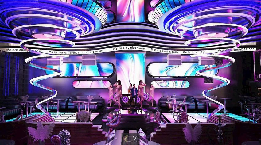 Không gian Nightlife hiện đại với trần LED xoắn ốc độc đáo – thiết kế thi công bởi KTVDecor