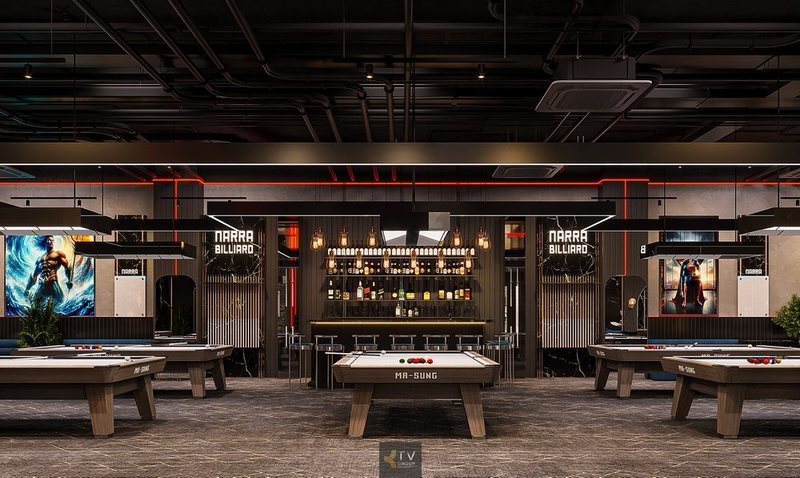 Thiết kế không gian tầng 2 CLB Bida – Lounge, khu VIP & khu trải nghiệm đẳng cấp 10