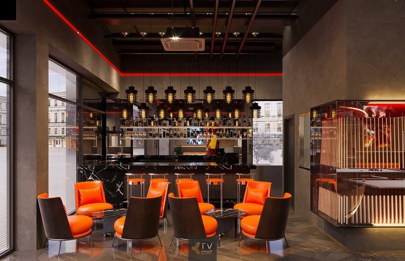 Không gian giao lưu bida kết hợp thư giãn Phối cảnh hiện đại giữa bida và lounge bar