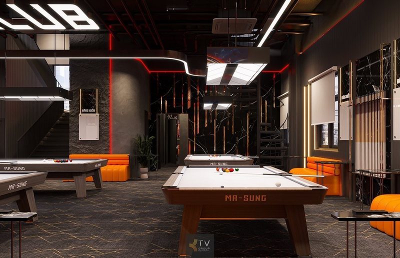 Câu lạc bộ Bida – Billiard Club trong thiết kế này mang phong cách sang trọng và hiện đại với hệ thống bàn MA-SUNG chuẩn thi đấu, ánh sáng LED nghệ thuật, ghế chờ da cao cấp và không gian phân khu khoa học. Mỗi chi tiết đều được chăm chút kỹ lưỡng để mang lại trải nghiệm chơi đẳng cấp và chuyên nghiệp.