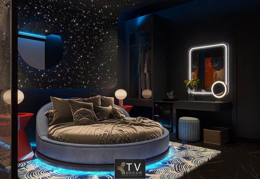 Thiết kế phòng khách sạn tình yêu sang trọng với màn chiếu phim Netflix