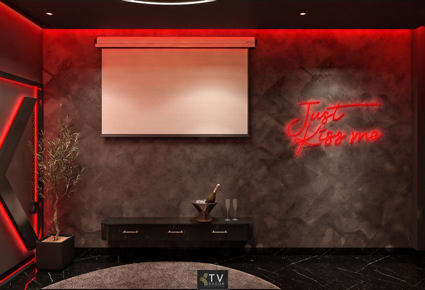 Nội thất phòng Love Hotel với giường độc đáo, ánh sáng đỏ lãng mạn và điểm nhấn đôi phượng hoàng 2