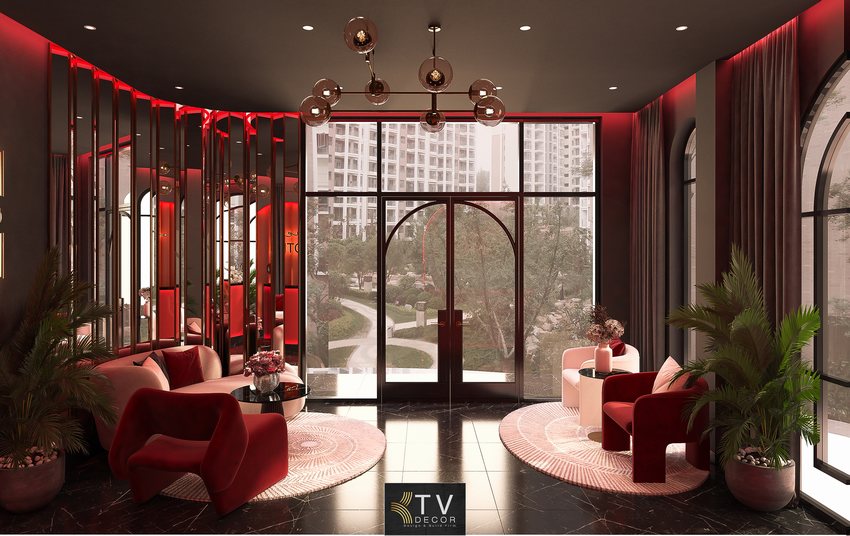 Thi công nội thất sảnh khách sạn phong cách cao cấp Sảnh khách sạn Love Hotel đẹp với ánh sáng nghệ thuật 2