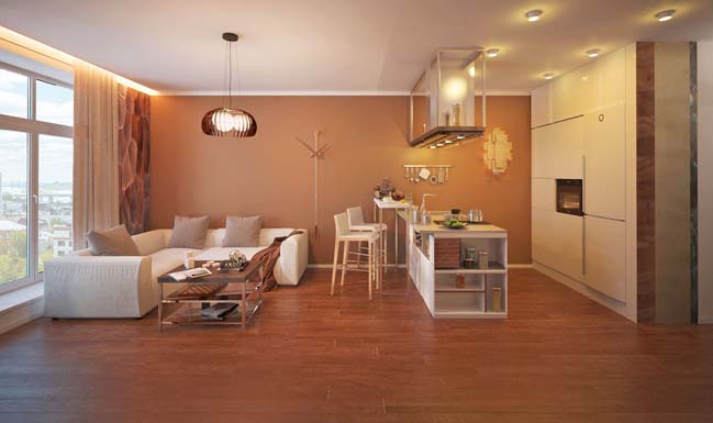 Thiết kế căn hộ,chung cư 1 phòng ngủ,với tông màu nâu ấm áp, phong cách tối giản, làm căn hộ đẹp, nội thất đẹp 1