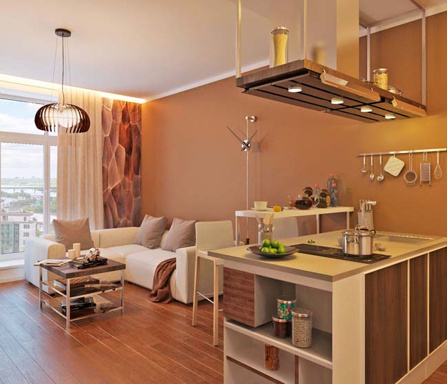 Thiết kế căn hộ,chung cư 1 phòng ngủ,với tông màu nâu ấm áp, phong cách tối giản, làm căn hộ đẹp, nội thất đẹp 2