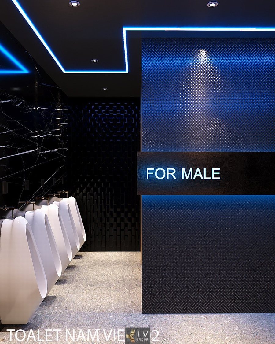 Nội thất Lounge Bar sử dụng vật liệu kính, inox và LED hiện đại