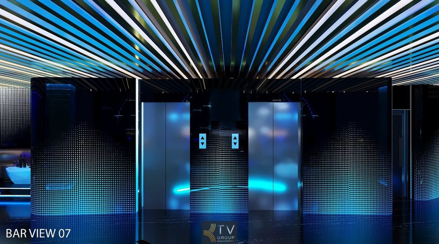 Không gian Lounge Futuristic sử dụng ánh sáng LED xanh và nội thất cao cấp Alt 5