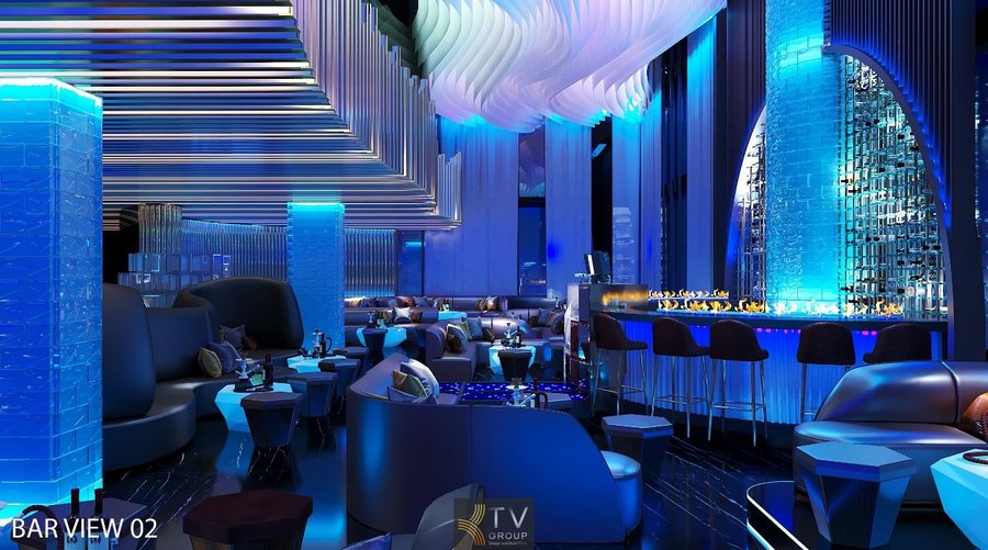 Thiết kế quầy Bar trung tâm phong cách Neo Futuristic hiện đại