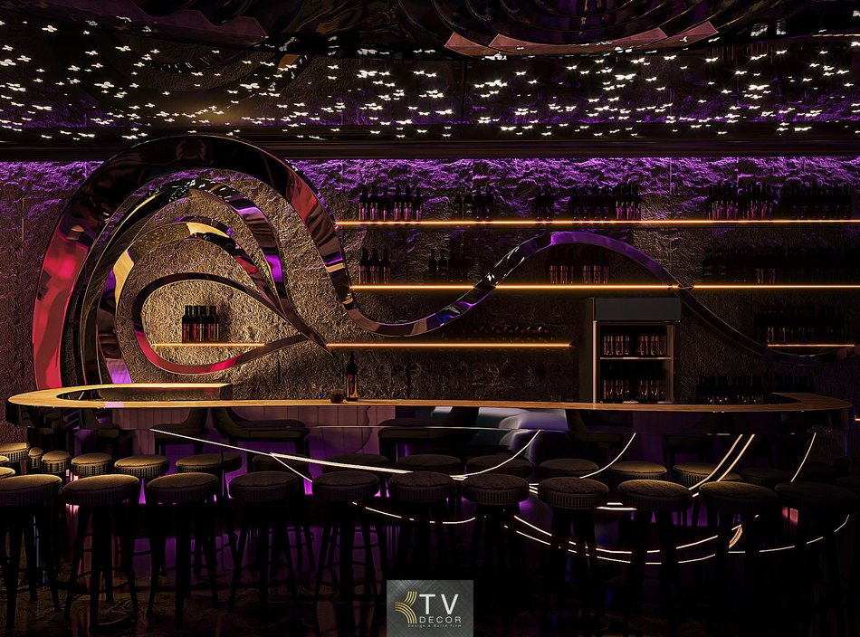 Thiết kế Mini Lounge hiện đại với quầy bar nghệ thuật phong cách Dark Luxury cao cấp. 
