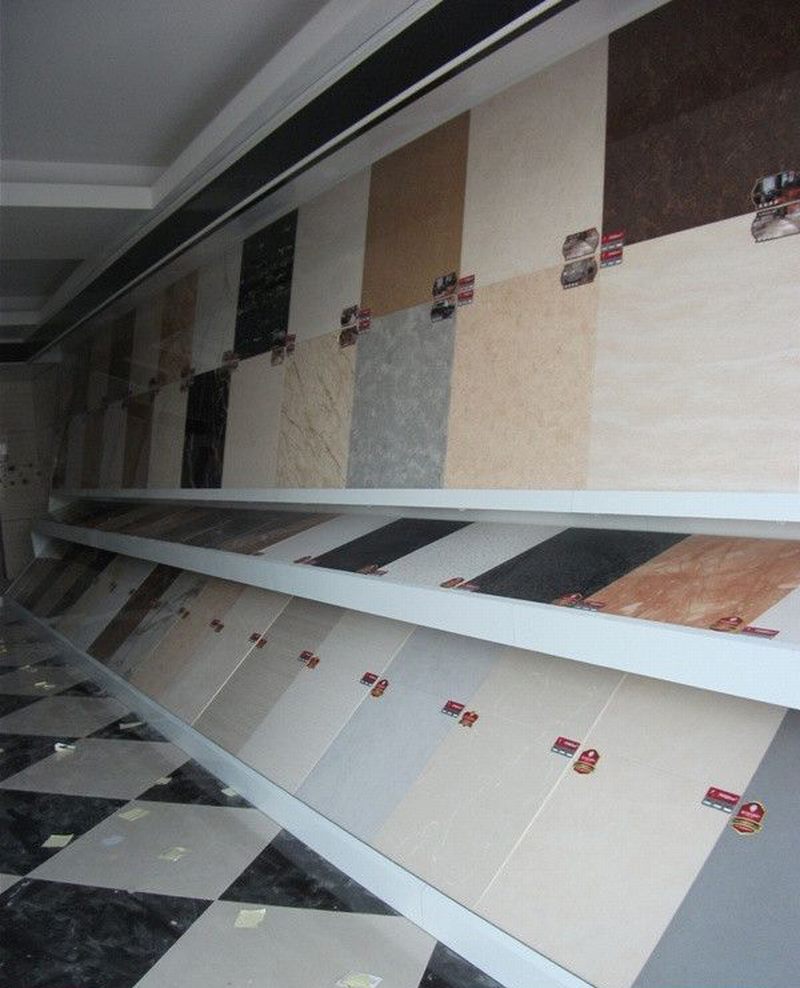 Thiết kế thi công showroom vật liệu xây dựng với mẫu kệ Gạch Nghiêng mới 2