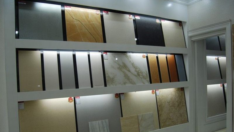 Thi công kệ gạch nghiêng,thiết kế showroom vật liệu xây dựng 1