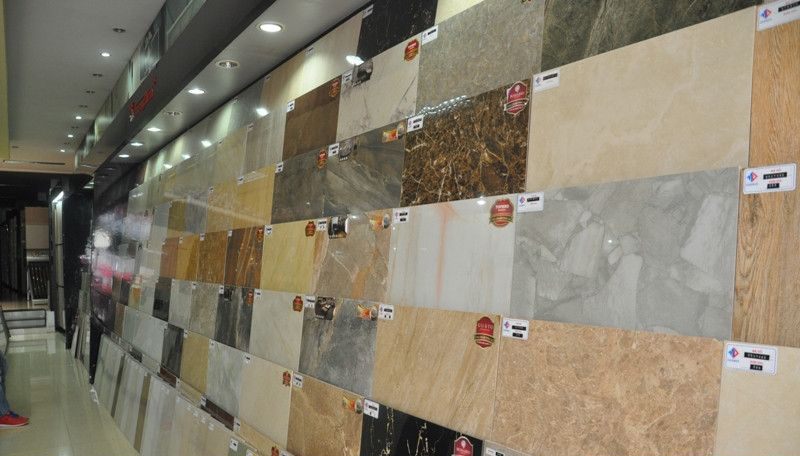 Thiết kế thi công showroom vật liệu xây dựng với mẫu kệ Gạch Nghiêng mới 10