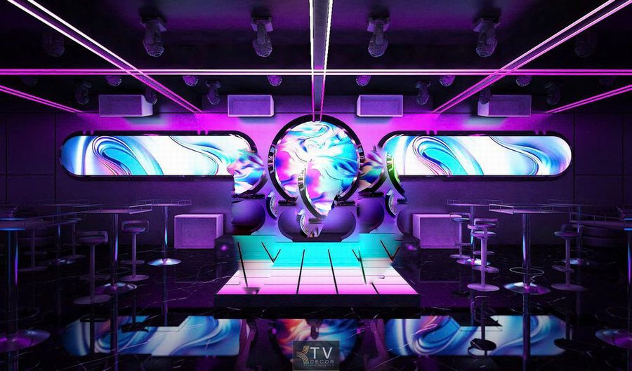 Nội thất Bar Club phong cách Futuristic sử dụng hệ LED nghệ thuật. 