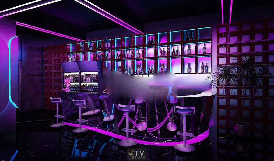 Thiết kế Nightclub hiện đại sử dụng LED hình học trên trần. 