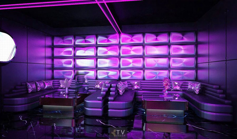 Nội thất Lounge Bar hiện đại với gam màu Neon độc đáo. 