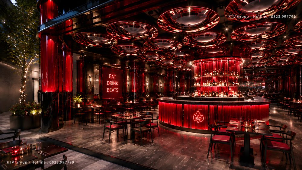 Không gian Beer Club Food Music hiện đại kết hợp nội thất cao cấp, ánh sáng nghệ thuật và khu vực thưởng thức âm nhạc. 