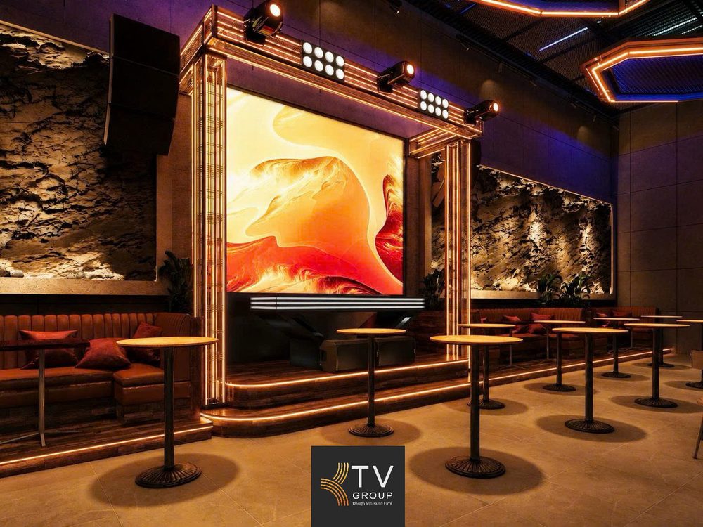 Mẫu cafe lounge kết hợp DJ với sofa sang trọng và hệ thống âm thanh chất lượng Thiết Kế DJ Lounge Coffee tối ưu trải nghiệm ban ngày và lounge về đêm hiện đại