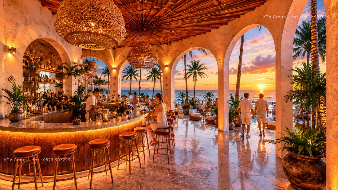 Thiết kế thi công Beach Bar cao cấp theo phong cách Tropical Luxury ven biển đẳng cấp 