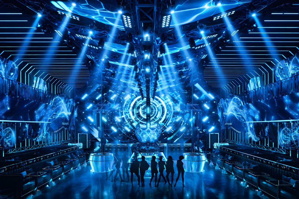 Thiết kế nội thất Bar Club cao cấp sử dụng màn hình LED Visual Mapping ấn tượng. 