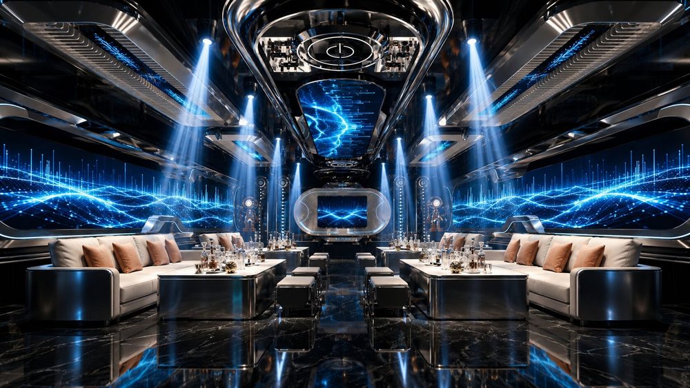 Thiết kế Karaoke Futuristic Luxury với hệ LED Visual hiện đại tại TP.HCM Phòng Karaoke VIP phong cách tương lai sử dụng ánh sáng LED nghệ thuật Thiết kế nội thất Karaoke cao cấp kết hợp màn hình LED Visual 3D Không gian Karaoke Super VIP sang trọng với công nghệ ánh sáng thông minh Mẫu thiết kế Karaoke Futuristic đẳng cấp dành cho mô hình kinh doanh cao cấp Thiết kế phòng hát Karaoke hiện đại với nội thất Luxury và LED Visual Hệ thống ánh sáng nghệ thuật trong thiết kế Karaoke VIP tại TP.HCM Thiết kế Karaoke công nghệ cao với màn hình LED trải dài toàn bộ không gian Nội thất Karaoke Futuristic Luxury tạo trải nghiệm giải trí đỉnh cao Mẫu phòng Karaoke cao cấp kết hợp âm thanh ánh sáng chuyên nghiệp