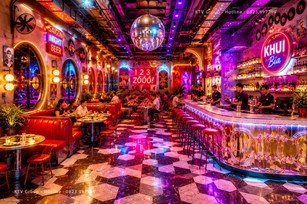 Thiết kế Beer Club Beer Garden Food Music với quầy bar hiện đại và không gian mở thu hút khách.