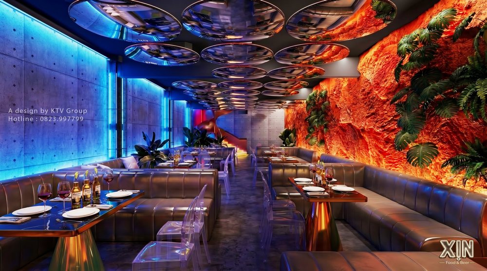 Nội thất Beer Garden Food Music phong cách Contemporary kết hợp Industrial cao cấp. 