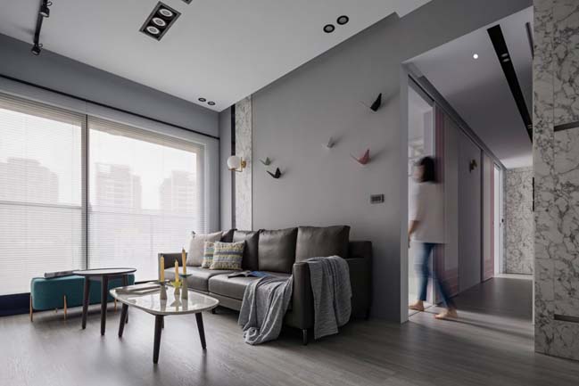 Thiết kế nội thất căn hộ màu xám với điểm nhấn nổi bật 3