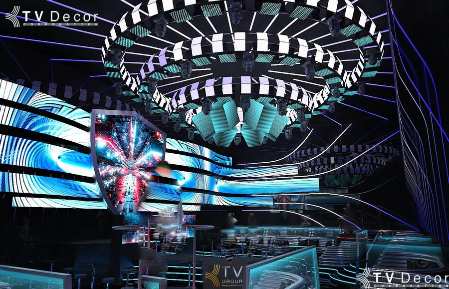 Thiết kế nội thất Bar Club Cyberpunk với ánh sáng LED nghệ thuật 